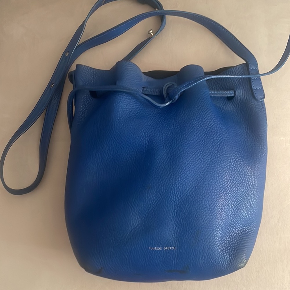 Mansur Gavriel Mini Tumble Leather Bucket Bag in Royal Blie